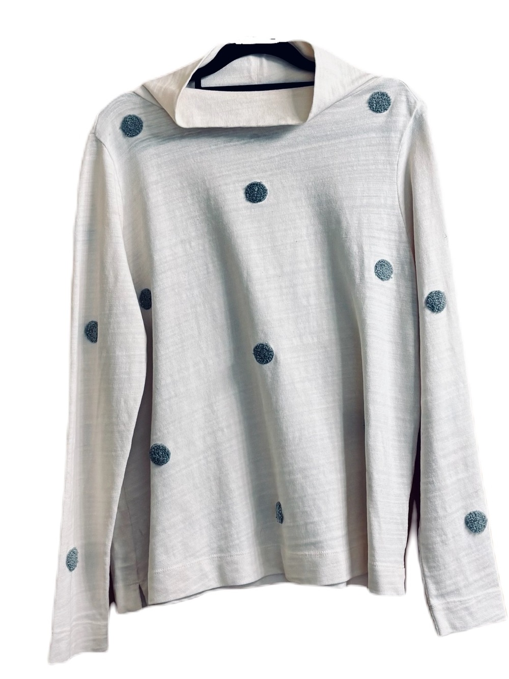 LOFT Cream Pullover with Blue Polka Dots